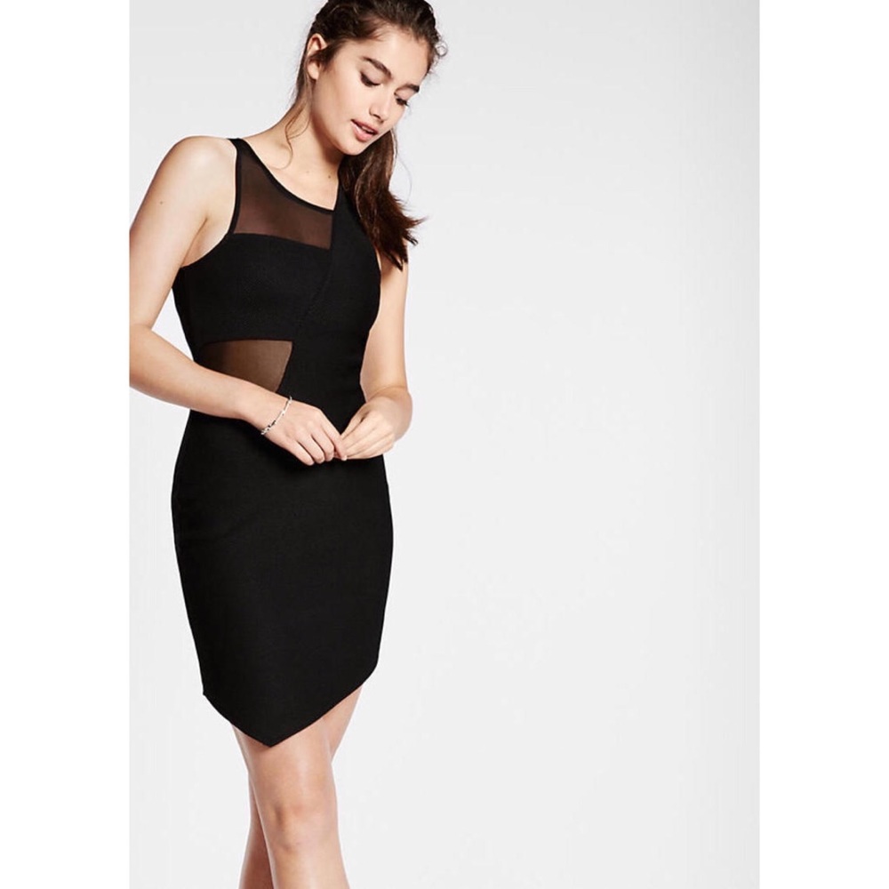 Express Mesh Inset Texture Asymmetrical cocktail party sexy Mini Dress size 4